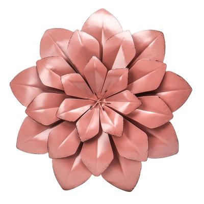 China Large 11.5 Inch Minimalist Pink Metal Flower Wall Art Decor for Flower Metal Indoor Outdoor Art for sale