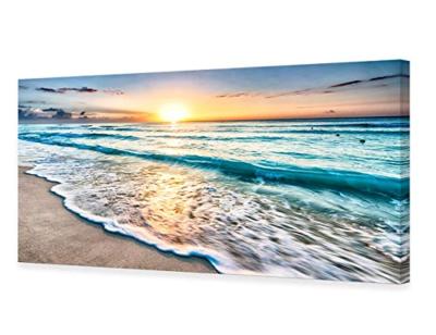 China Nature Beach Sunset Surf Nature Pictures Stretched Wood View Wall Art Canvas Painting For Living Room And Bedroom for sale