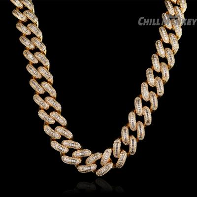 China Hiphop 14mm Gold Plated 2 Row Bing Zircon Insert Custom Men Hip Hop Cuban Link Chain for sale