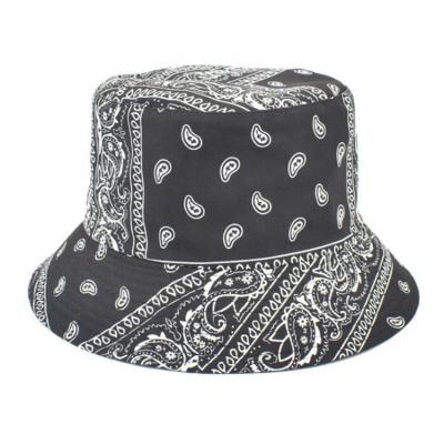 China Various Image Colors In Stock Reversible Custom Logo Black Print Paisley Bucket Hat for sale