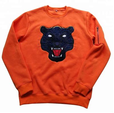 China Anti-pilling orange cheetah embroidery custom made crew neck sweater for men for sale