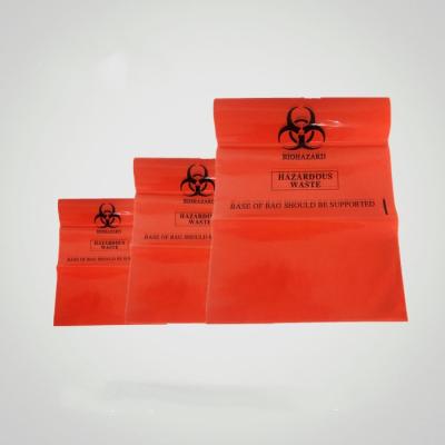 China Disposable Biohazard Waste Bags Red Color Customized Size Square Bottom for sale