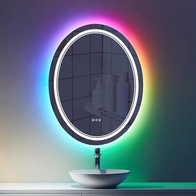 China Touch Dimmer Smart Oval Shape Led Bathroom Mirror RGB Color Changing Backlit Mirror Dimmable Shatterproof Fog Light Bathroom Mirror for sale