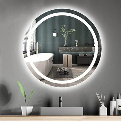 China Modern LED Bathroom Mirror With Backlit+ Front Lights Circle Dimmable Vanity Mirror For Wall for sale