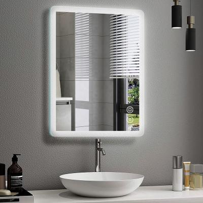 China Illuminated Smart LED Bathroom Mirror With Touch Screen 3 Colors Lighting Frameless Anti-Fog Backlight for sale