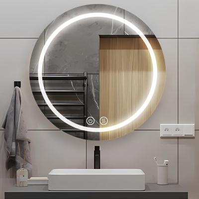 China Modern Round Shape LED Wall Mirror With Dimmable Memory 3 Colors Fog Light Variable Brightness Frameless for sale