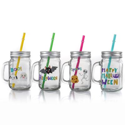 China Cute Model Mason Cup New Wholesale Beverage Glass Bottle With Straw for sale