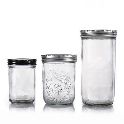 China Wholesale Freshness Preservation Round Custom Glass Mason Jar Empty Food Storage Cup With Metal Lid for sale