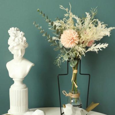 China New Fashional Artificial Flowers Fake Eucalyptus Dandelion Bouquet Home Decoration Hybrid White High Quality Silk Plastic Wedding for sale