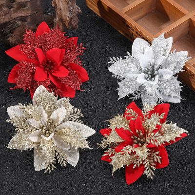 China Wholesale 4 Styles Gold Plated Artificial Christmas Flowers For Holiday Decoration for sale