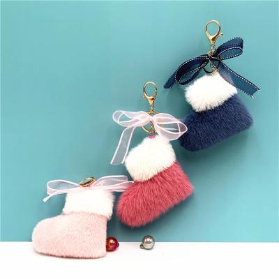 China Wholesale Unisex Cute Plush Dangling Boots Christmas Cartoon Bag Fur Fashion Key Chain for sale