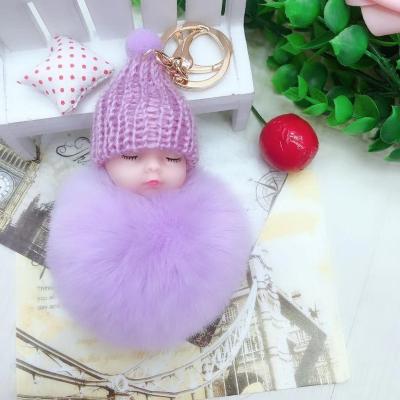 China Cute Sleeping Key Decoration Gift Factory Outlet Baby Hair Ball Chain Ladies Bag for sale