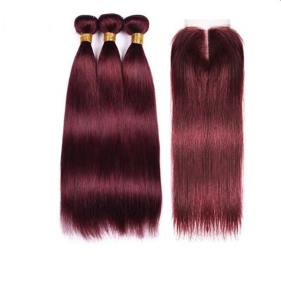 China Silky Straight Best Selling 99J Straight Wave Hair Bundles With Lace Frontal Closure for sale