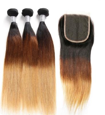 China Best Selling Silky Straight Wave Hair 1B/4#/27# Bundles With Lace Frontal Closure for sale