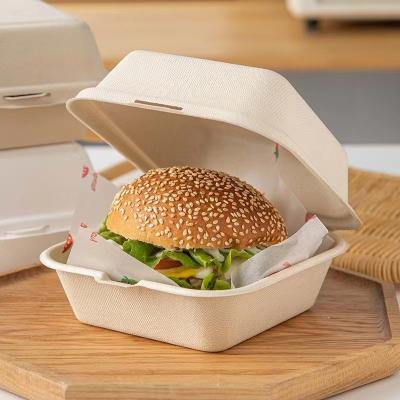 Chine Boîtes à emporter d'hamburger de la Vierge 21g de bloc supérieur de boîte de bagasse jetable de canne à sucre à vendre