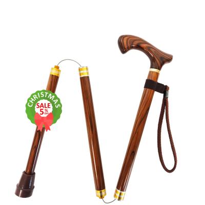 China 3 Section Anti-Slip Folding Lightweight Wooden Walking Stick Cane for sale