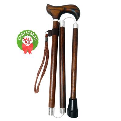 China 3 Section Folding Medical Solid Wood Adjustable Walking Stick for sale