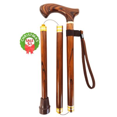 China 3 Section Retractable Wooden Rise Sticks Folding Cane With Copper Joint for sale