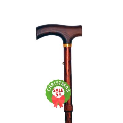 China 4 Section T-Shape Handle Wooden Ply Walking Cane With Copper Joint for sale