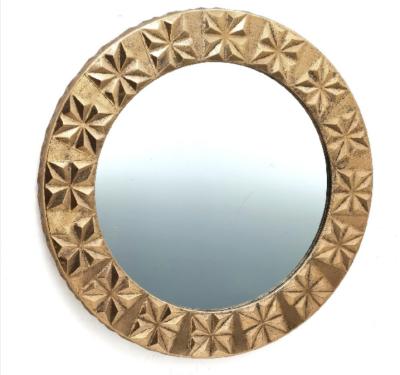 China Antique Art Deco Living Room Accent Wall Decor Gold Color Round Shape Wall Mirror for sale