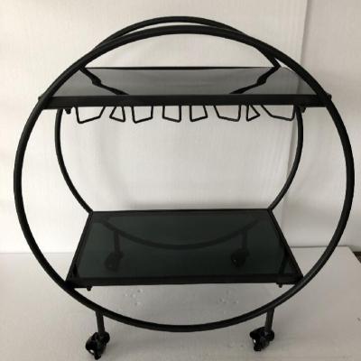 China Dismantled knocked down Dominique Drinks Trolley Matte Black two glass shelves 77x71x36cm for sale