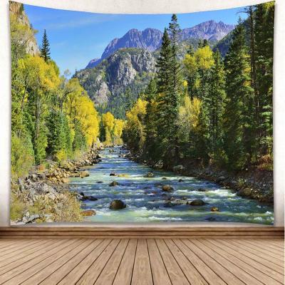 China Simple Lightweight Microfiber Fabric Digital Printed Misty Forest Mountain Natural Scene Landscape Wall Hanging Tapestry 80*60 Inch for sale