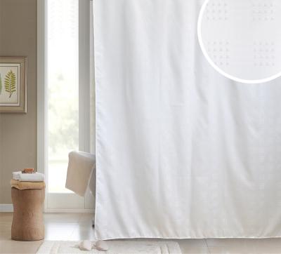 China White Stripe Satin Grid Sustainable Jacquard Polyester Shower Curtain for sale