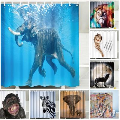 China Sustainable Polyester Digital Printing Customized Fabric Animal Elephant Shower Curtain Waterproof 60*71 Inch for sale