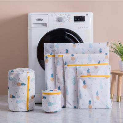 China Modern Pineapple Printing Polyester Fine Mesh Washing Laundry Bag Net Yellow Zippered Bag For Clothes Underwear Socks for sale