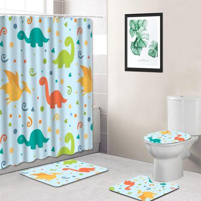 China Sustainable Dinosaur Print Bathroom Set With Shower Curtain And Cover And Accessories For Boys And Girls for sale