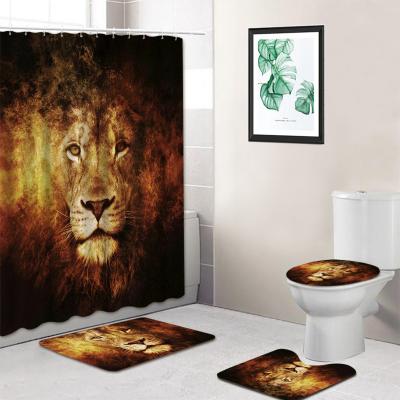 China Modern Black Lion 72 Inch Bath Shower Set Curtain For Bathroom for sale