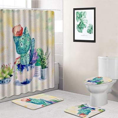 China Beautiful modern 4pc cat bathroom sets with shower curtain and covers for sale