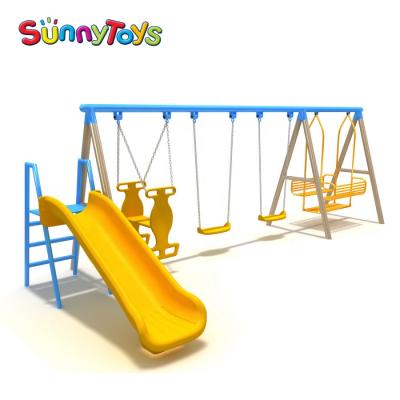 China Cheap Factory Plastic Playground Three Sets Of Daycare Center Swing And Slide for sale