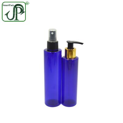 China Hot Sale 150ml Blue Plastic Cosmetic Bottle PET Round Lotion Bottle for sale