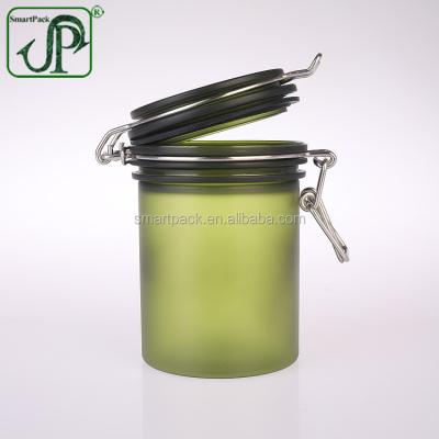 China 300ml Cosmetic Plastic Clip Top Airtight Pet Kilner Jar / Body Scrub Jar for sale