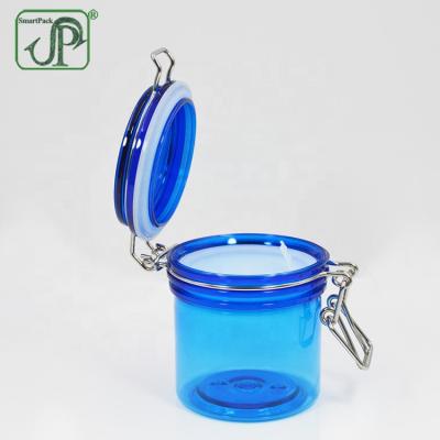 China Food Packaging Cosmetic Packaging Factory Wholesale 200ml Plastic Clip Top Jar Cosmetic Yarn Bullet Jar Blue for sale