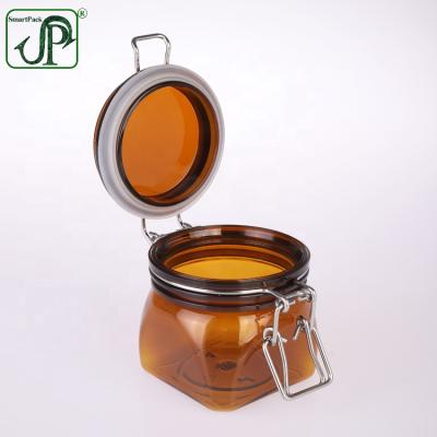 China Factory Wholesale 250ml Amber Square Plastic Cosmetic Food Packaging Container Body Scrub Kilner Jar for sale