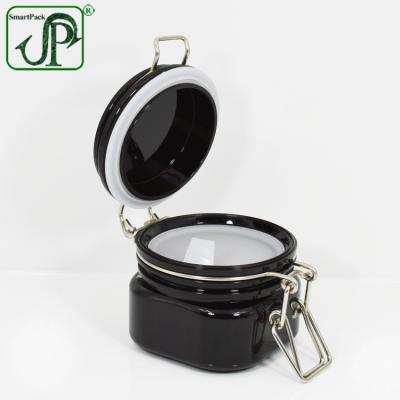 China Cosmetic Black Empty Food Packaging Packaging 6oz 180ml Wire Bail Plastic Jar For Dead Sea Mud Packing for sale