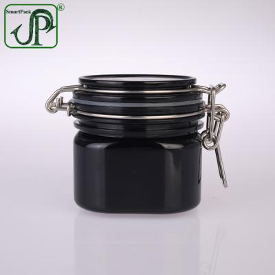 China Hot-selling black square plastic food shape 220ml air seal kilner jar for food storage/cosmetic packaging for sale