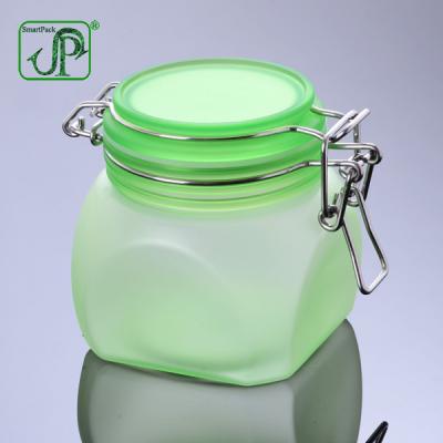 China Airtight Flip Lid Airtight Packaging 350ml Cosmetic Food Storage Square Food Packing Jar With Metal Lock Lid for sale