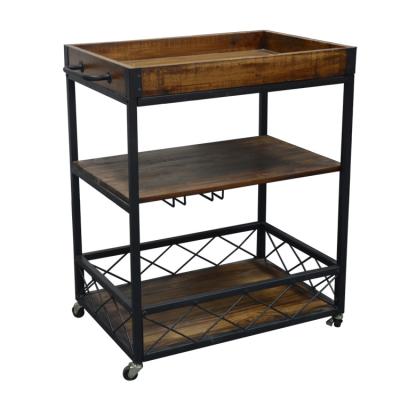 China Modern Vegetable Black Oak Wood Kitchen Cart for sale