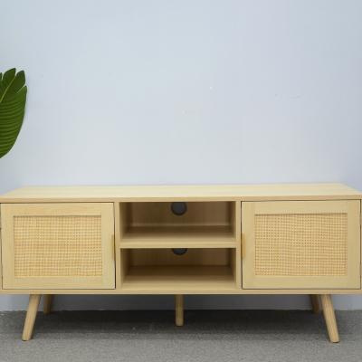 China Modern Natural Wood Rattan Wood Doors Living Room Entertainment TV Table Unit for sale