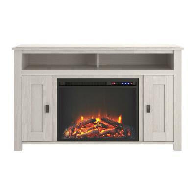 China Modern Wood Electronic Fireplace Cabinet Farmhouse Style Laminated Paper Fireplace Mantel Flame Effect Lighting TV Stand Cabinet with Open Hutch Shelf for sale