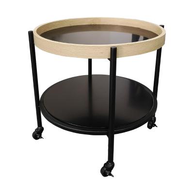 China Best Choice Convertible Furniture Living Room Movable Round Coffee Tray Table With Wheels Accent Side TV for sale