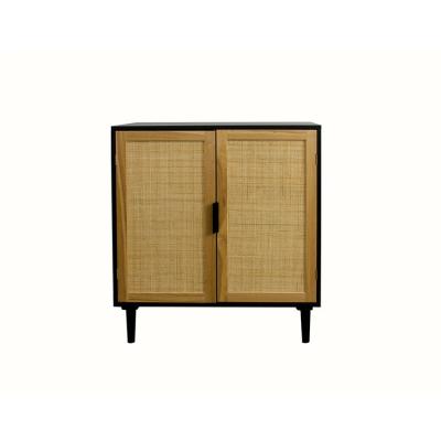 China Popular Solid Leg New Design Pine Wood Living Room Furniture Sets Wooden MDF With Natural Rattan Door Storage Cabinet for sale