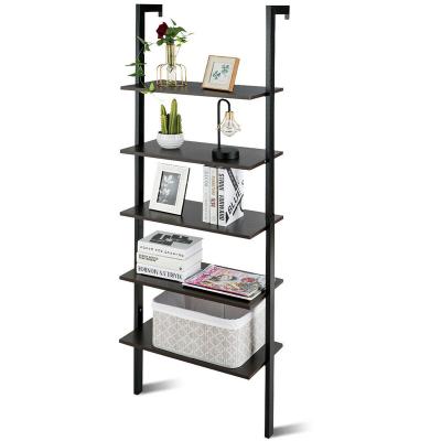 China Home Office Library Shelf Wooden Book Shelves 5 Tiers Metal Wall Mounted Frame Wall Mounted for sale