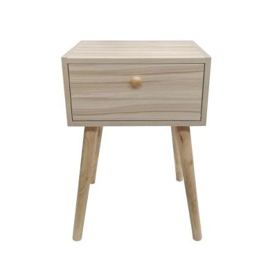 China Cheap 1 Drawer 1 Drawer PB Stick Paper Bed Side Nightstand With Solid Pine Wood Leg for sale