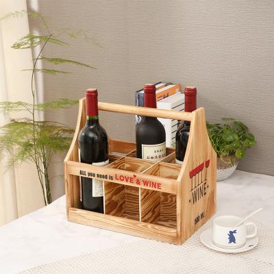 China Sustainable Rustic Wooden Wine Bottle Rack Beer Bottle Rack Basket For Bar And Kitchen for sale