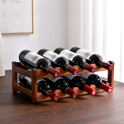 China Best Quality Antique Style Wooden Simple Wine Rack Nordic Rustic Chinese Bamboo Stand Viable Red Wine Rack for sale