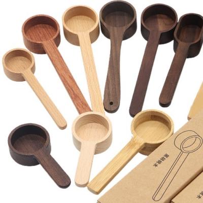 China Viable Functional Wholesale Candy Buffet Short Bamboo Wooden Spoon Cooking Mini Flat Wooden Scoops For Measuring Bath Salts for sale